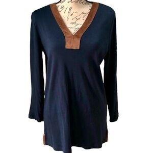 Ralph Lauren Cotton Knit Top with Suede Trim